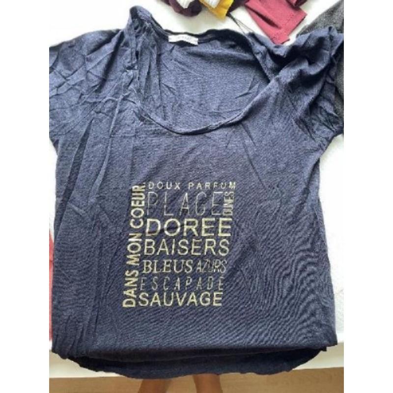 Tshirt Bleu foncé imprimé Doux Parfum, Promod,Taille M
