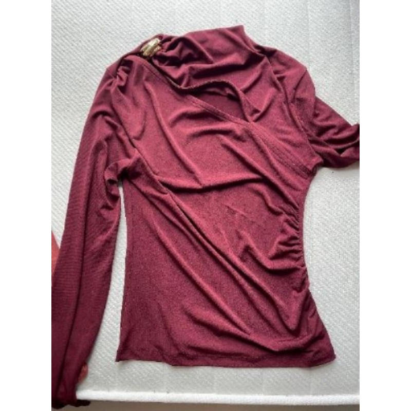 Top Prune, manche longue, Bijoux doré à droite, fendue devant Pimkie, Taille M, neuf