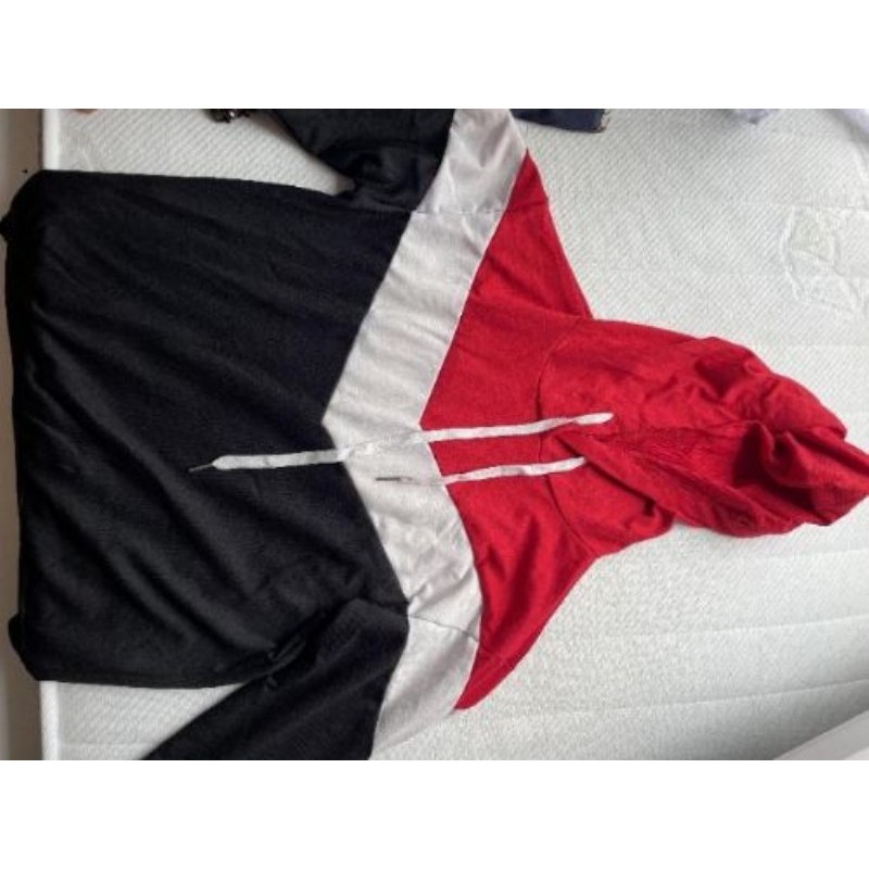 Sweat à capuche manche longue, Noir/blanc/rouge, géométrique, taille L 