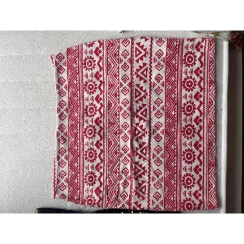 Jupe courte blanche et rose, motif aztèque, Mim, Taille L
