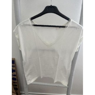 Tee-shirt blanc col V...
