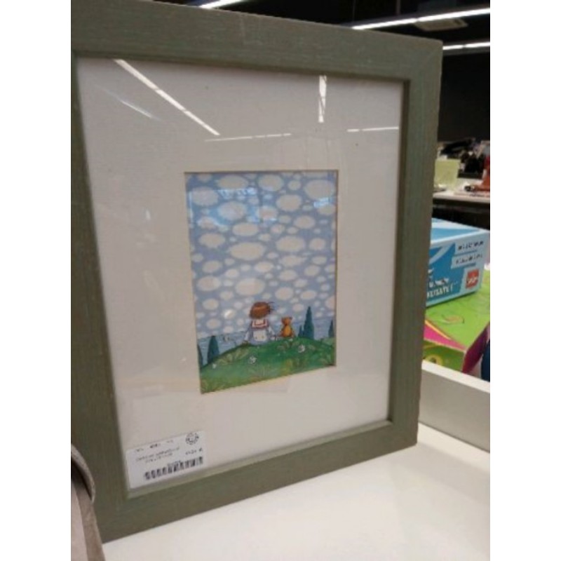 Cadre vert petit enfant et ours L29 x H35