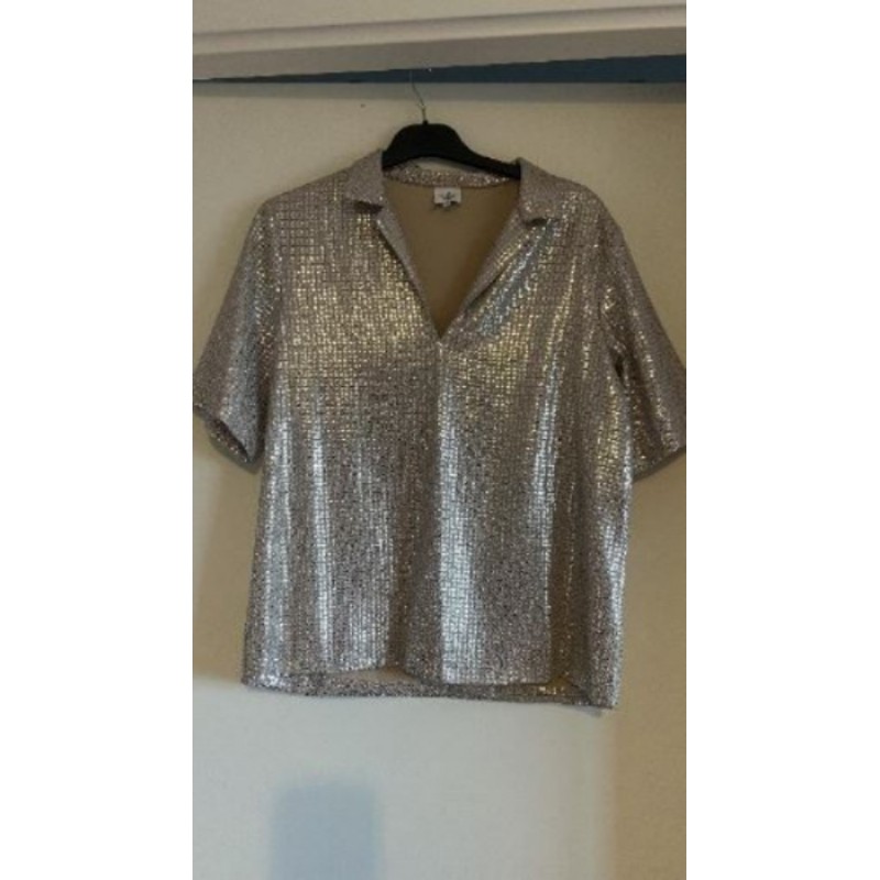AU PRINTEMPS PARIS - Chemisier manches courtes à sequin - Intérieur 100% polyester - Taille M