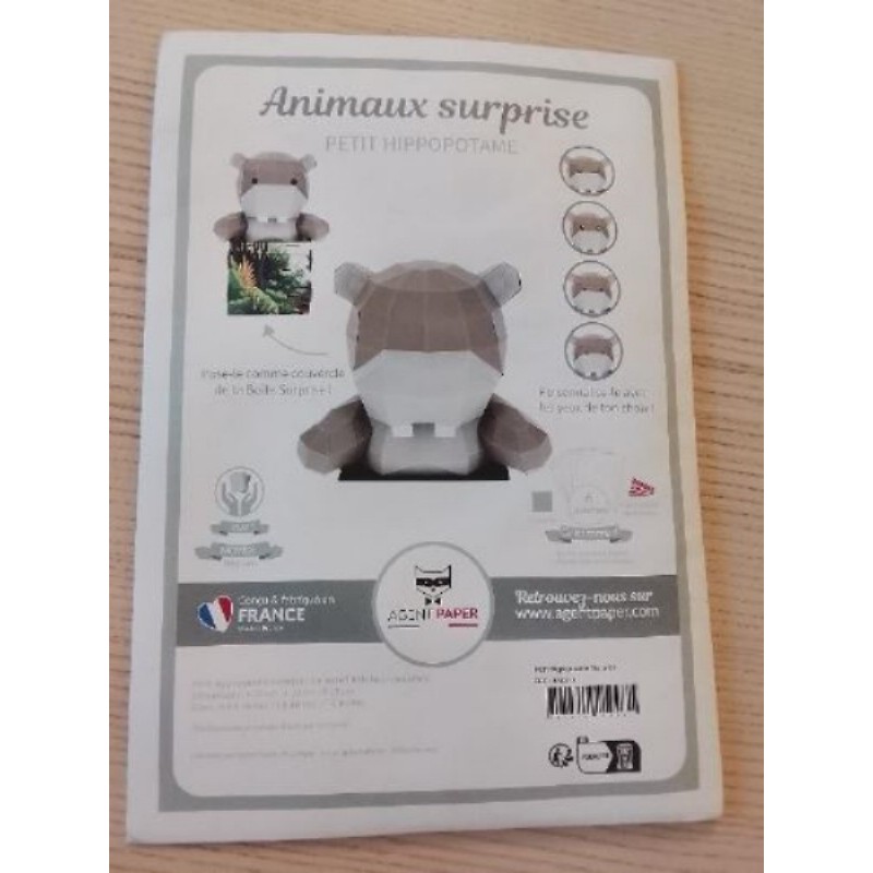 Hippopotame en papier a construire