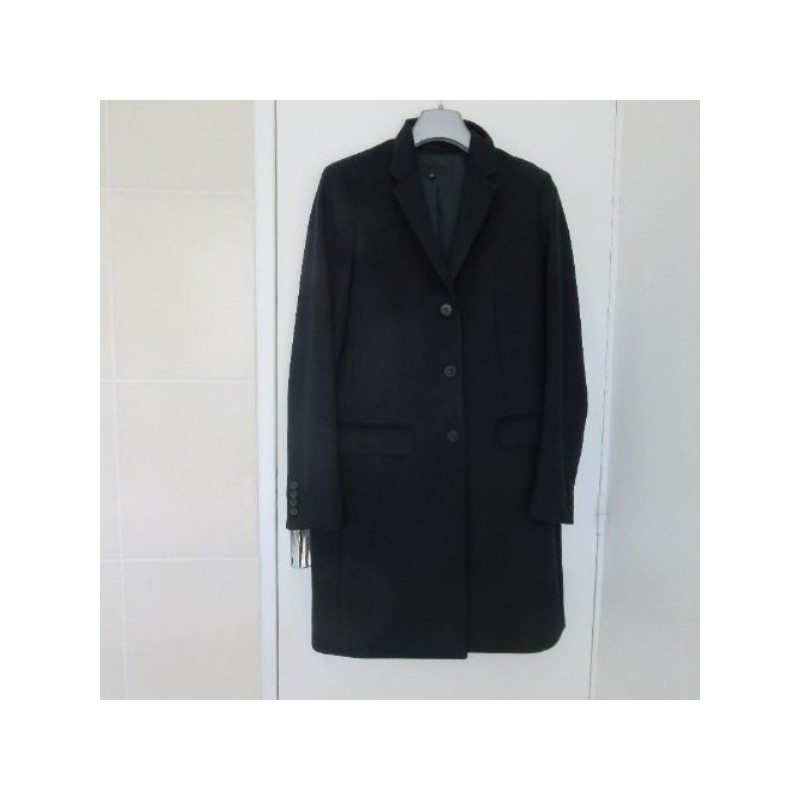 (4239) MANTEAU femme UNIQLO T. S bleu marine laine & cashemire TBE