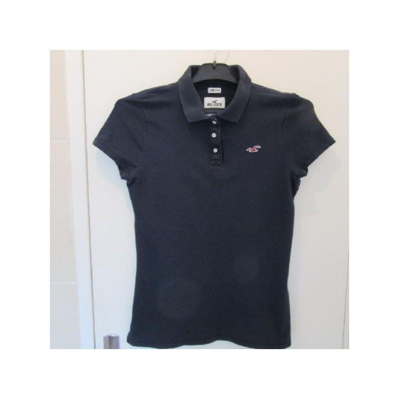 (4381) POLO femme HOLLISTER T.M bleu marine strech ajusté coton élasthane