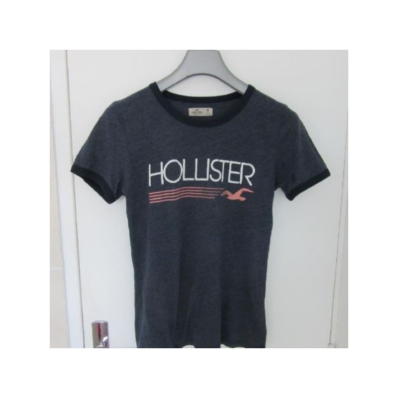 (4370) TEE SHIRT femme HOLLISTER T. M bleu marine chiné coton polyester