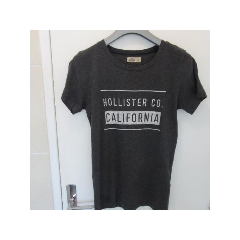 (4374) TEE SHIRT femme HOLLISTER T.S gris chiné motif brodé coton polyester