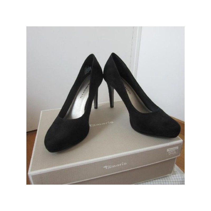 (4259) ESCARPIN TAMARIS 39 noir compensé talon 11 cm fin