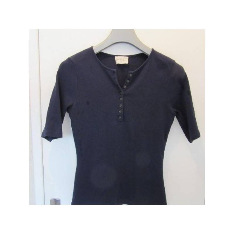 (4382) TEE SHIRT femme SEZANE T. M bleu marine manche mi longues coton