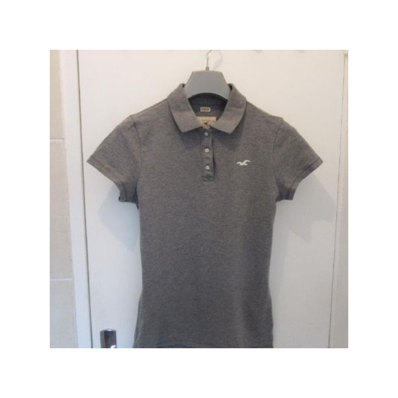 (4376) POLO femme HOLLISTER T.M gris chiné strech coton élasthane