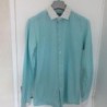 (4443) CHEMISE homme OWK T. 37 38 manches longues bleu col & bord manches blanc coton polyester