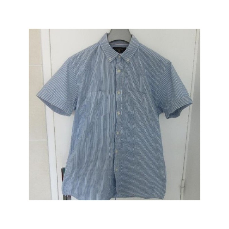 (4442) CHEMISE homme SPRINGFIELD T. M bleu rayé blanc manches courtes  coton 