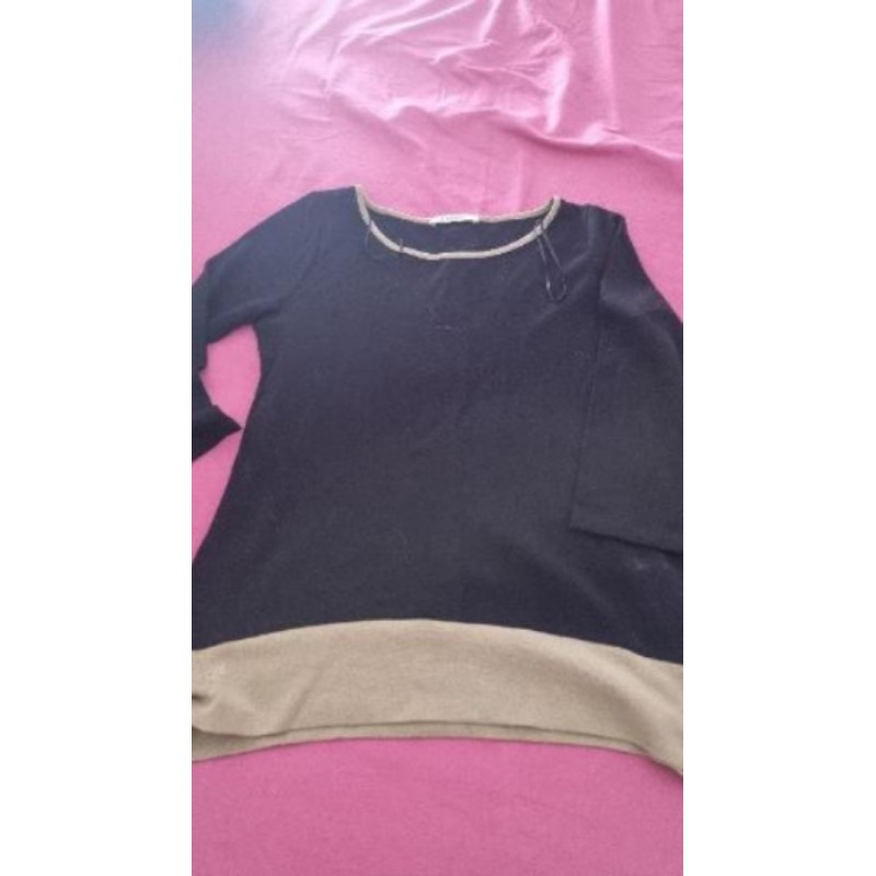 Tee-shirt noir marron mi manche camaïeu T 2