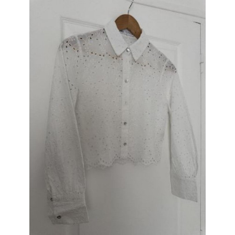 Blouse Blanche Brodée manches longues ZARA Taille S