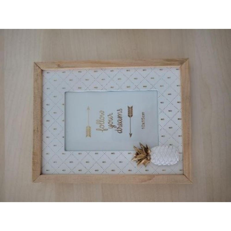 Cadre 10 x 15 cm, blanc avec motif d'ananas 