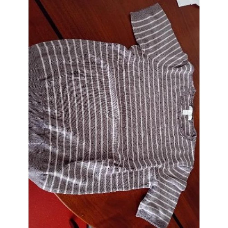 Pull manches courtes rayé beige blanc HM T S