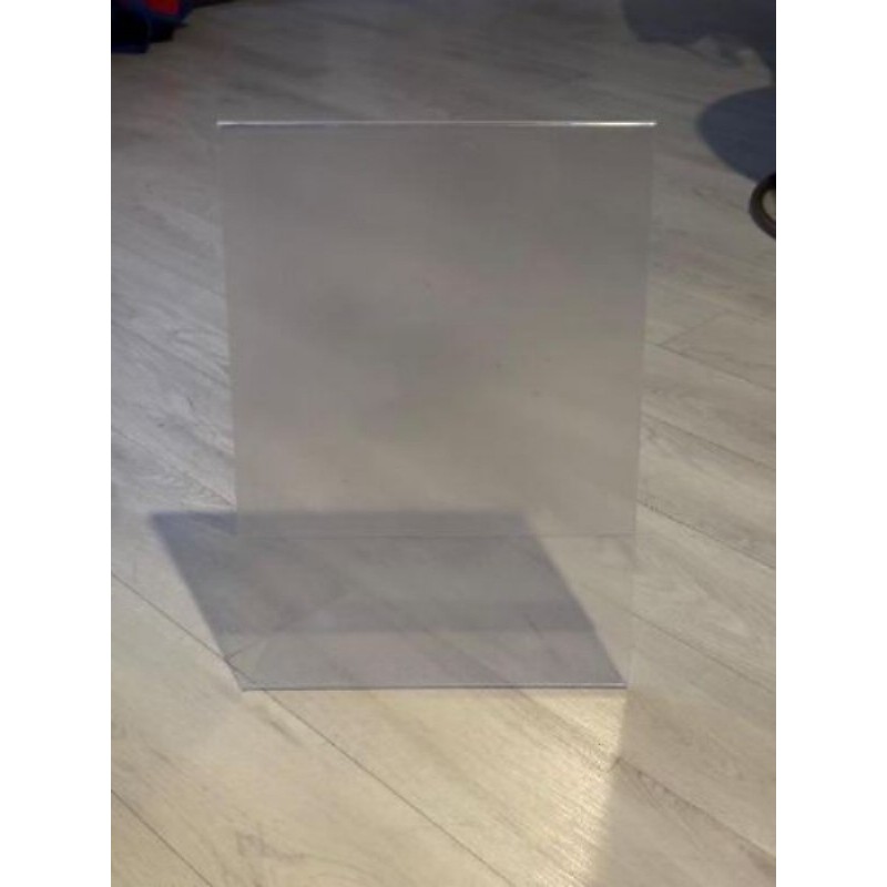 Porte-visuel / présentoir de table vertical en plexiglas transparent