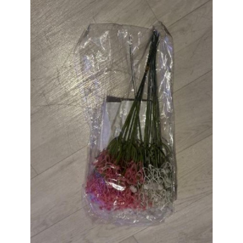 Lot fausses fleurs plastiques rose et blanche 