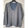 Pull bleu neuf made italie avec impression motifs dorés taille 48