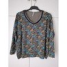 Tee-shirt Blancheporte avec col marine et liseré doré et motifs kaki et vert 