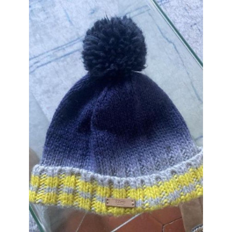 Bonnet BARTS bleu marine et jaune avec pompon