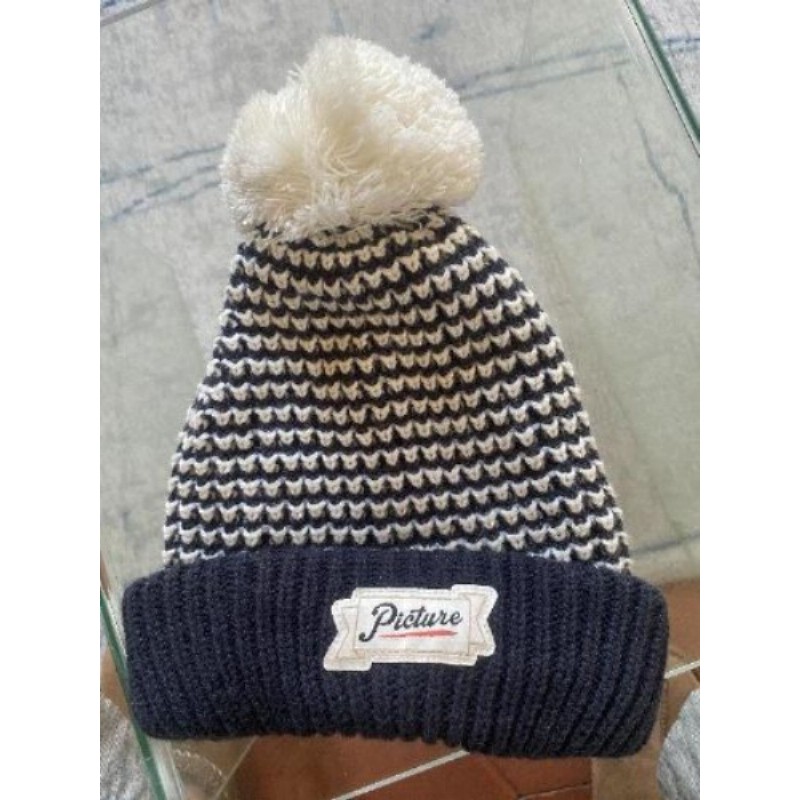 Bonnet PICTURE bleu marine et blanc pompon blanc