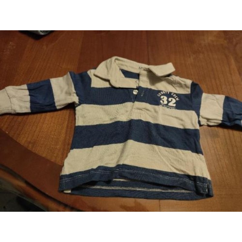 T-shirt manches longues rayé bleu/beige 6m