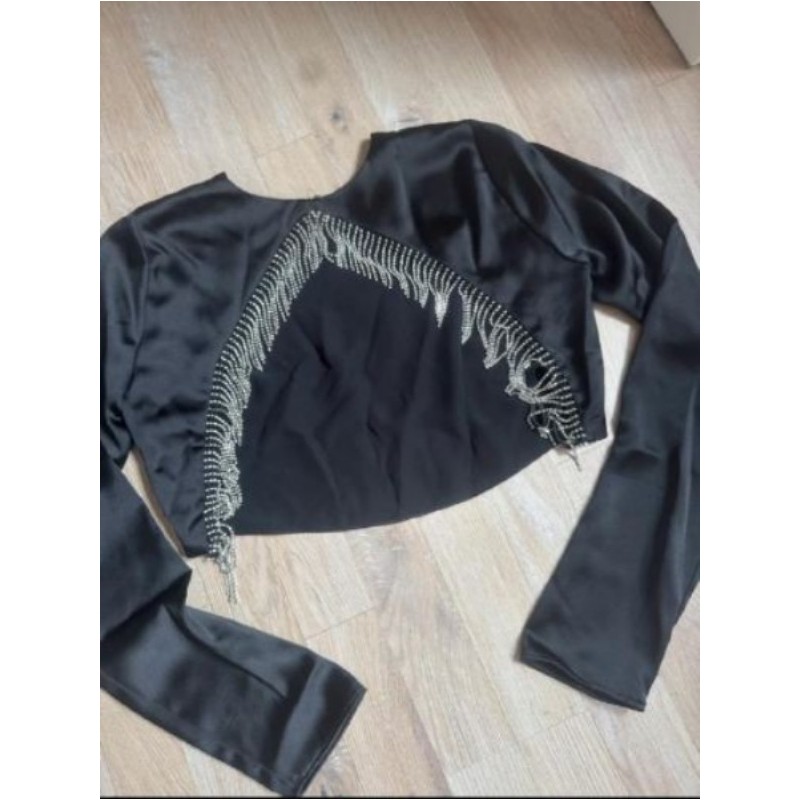Haut noir à strass manche longue Zara XS