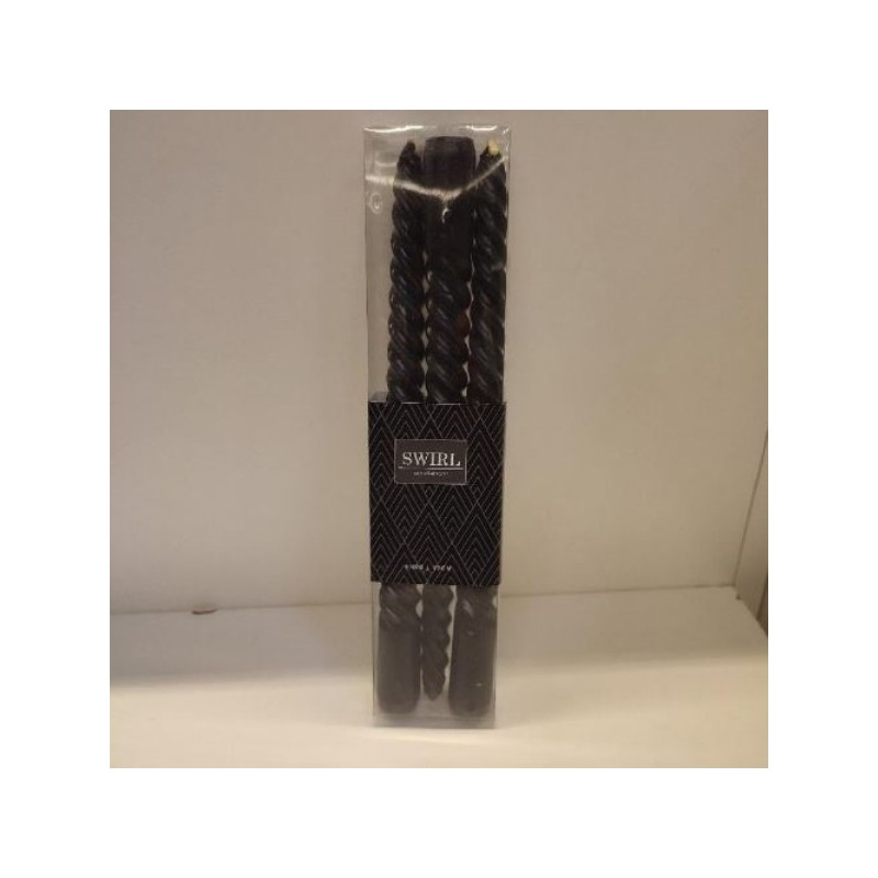 Lot de 3 bougies torsadées noires, SWIRL 