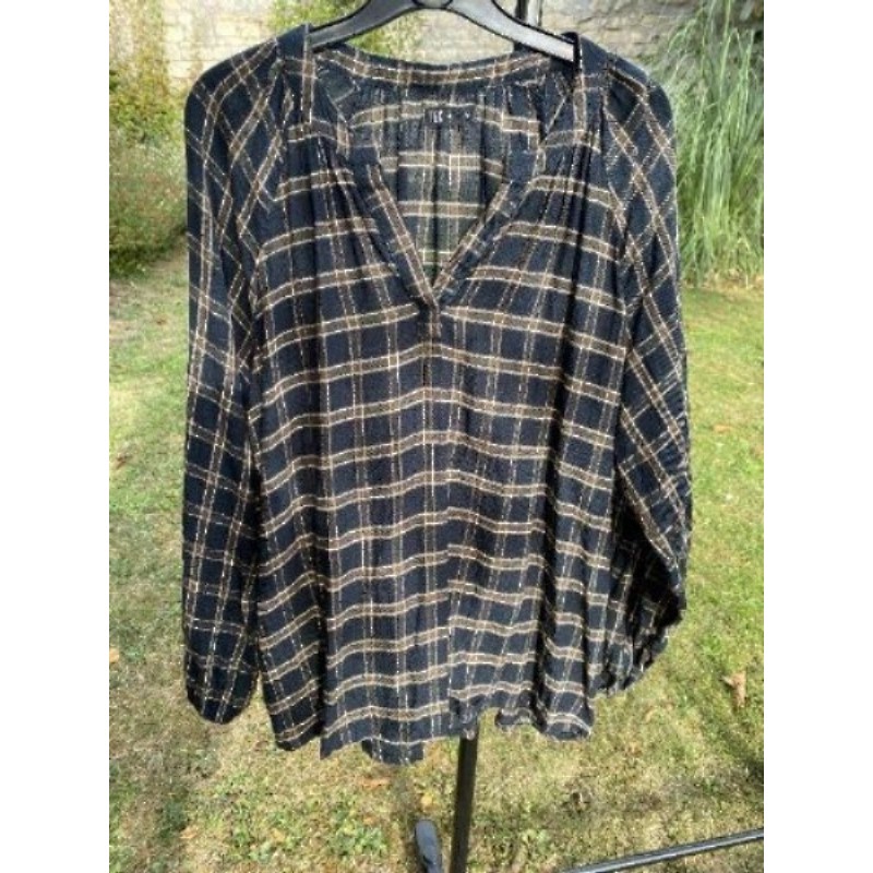 Blouse bleue marine à carreaux, taille M