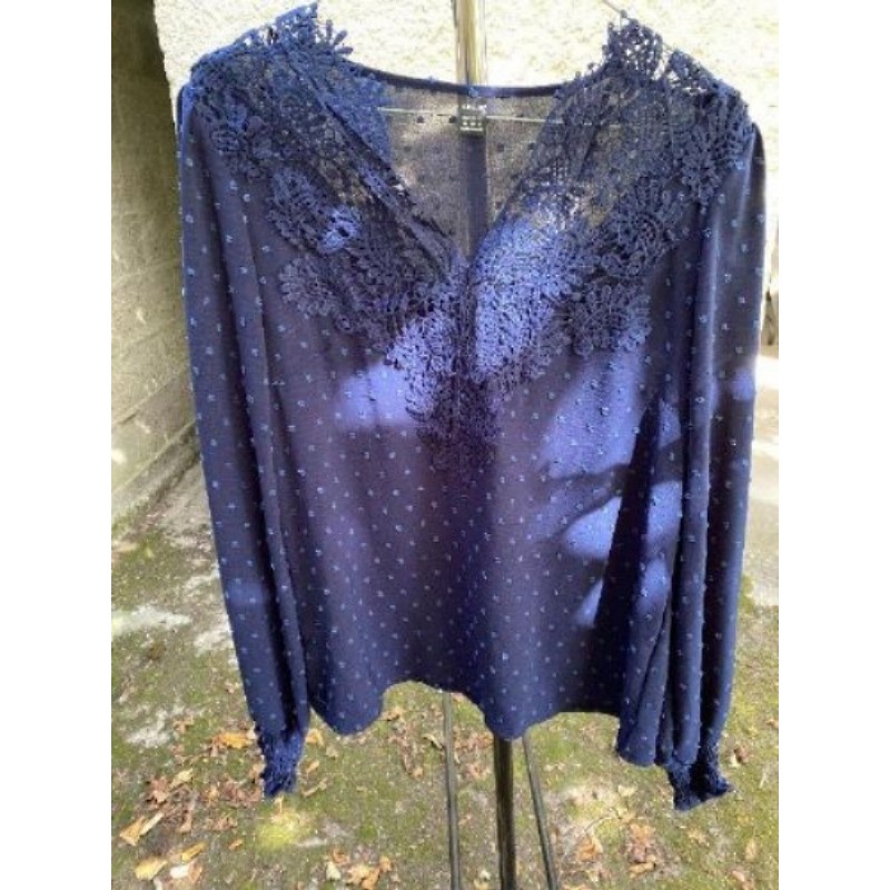 Blouse bleue, manches longues, taille 38