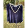 Blouse manches longues bleue marine, col V, taille S/M