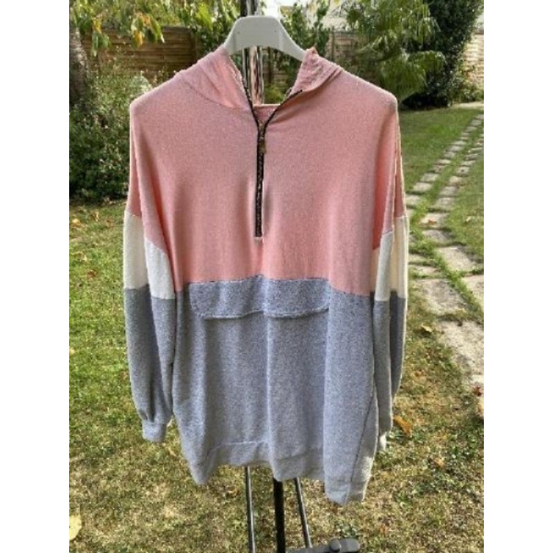 Sweet à capuche rose et gris, taille unique 