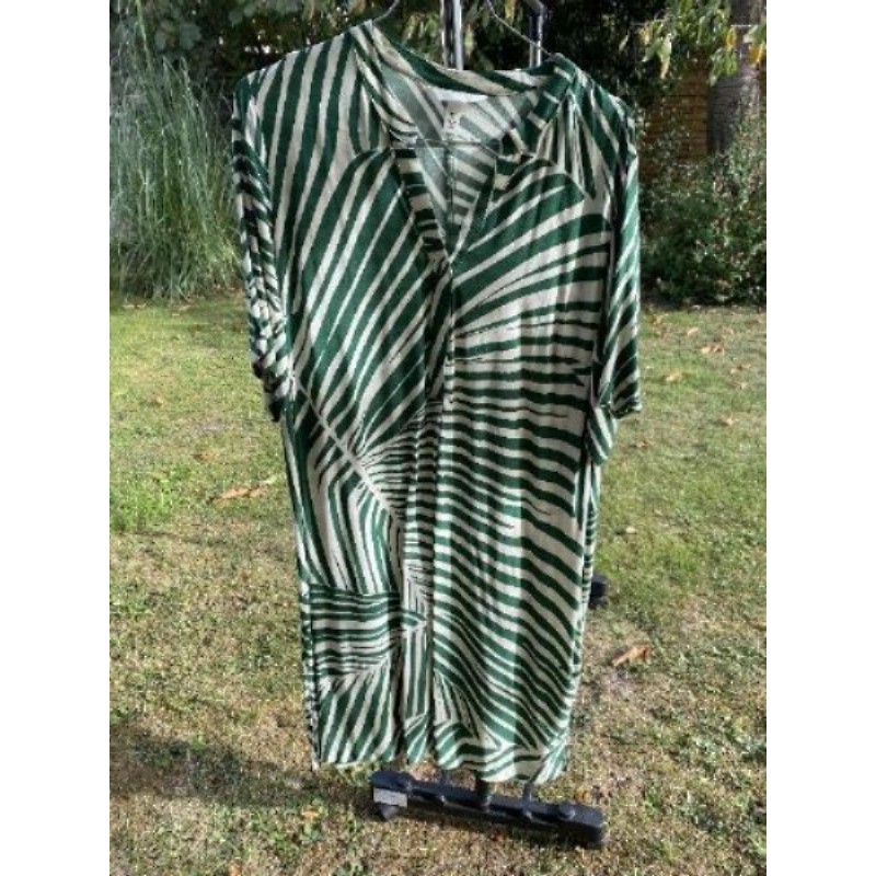 Robe courte, manches courtes, imprimés vert et blanc, taille S/M