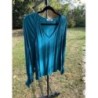 Blouse bleue, manches longues, col V, taille 40
