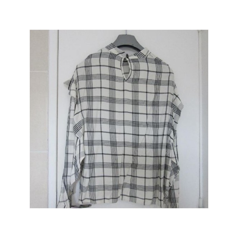 CHEMISIER BERSKA T.L long viscose carreaux volants manches boutonnage dos neuf