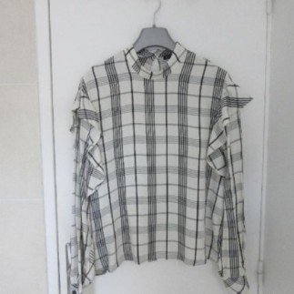 CHEMISIER BERSKA T.L long viscose carreaux volants manches boutonnage dos neuf