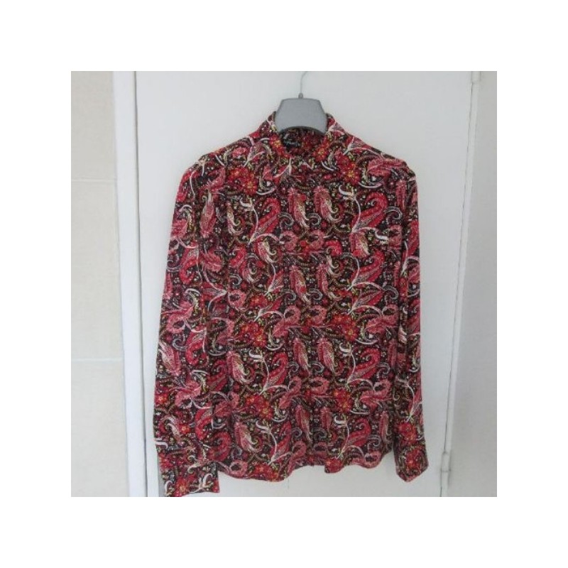 CHEMISIER T.40 long motifs rouge noir viscose neuf