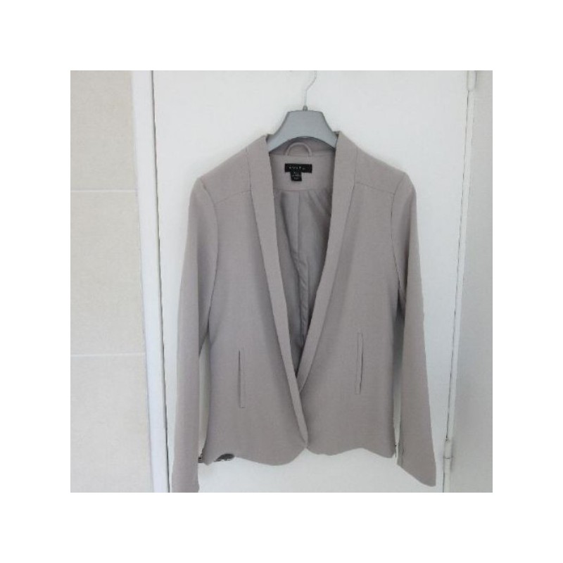 VESTE tailleur femme beige mi longue T.38 zip côtés neuf