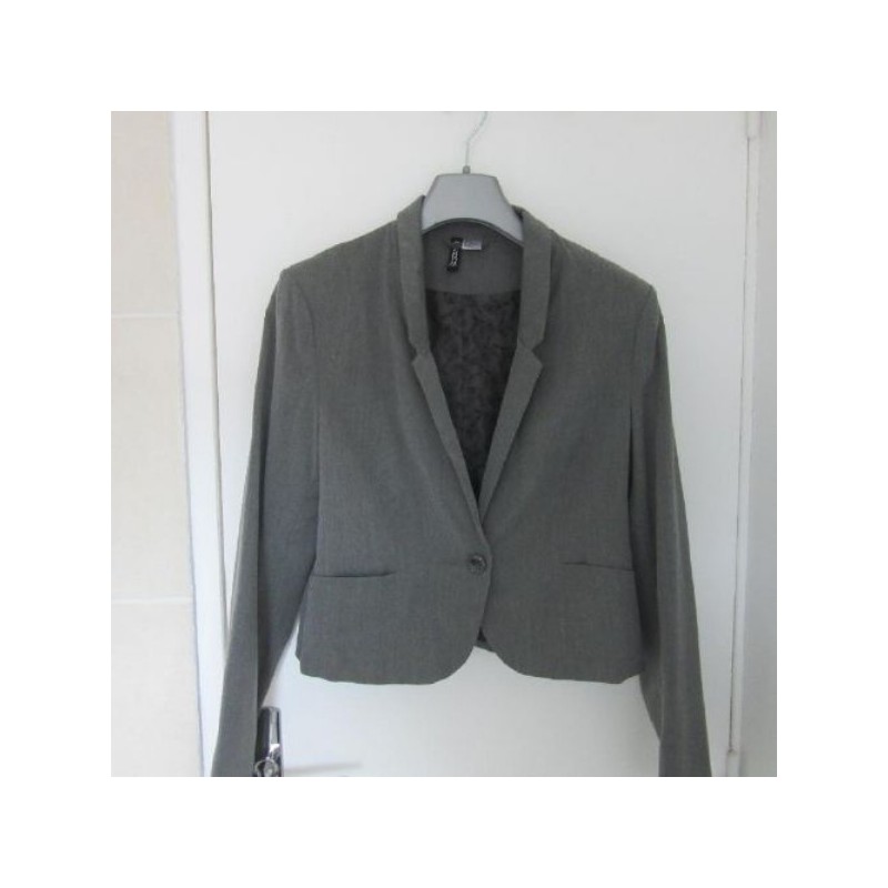 VESTE TAILLEUR femme DIVIDED by H&M  T.40 gris courte cintrée neuf