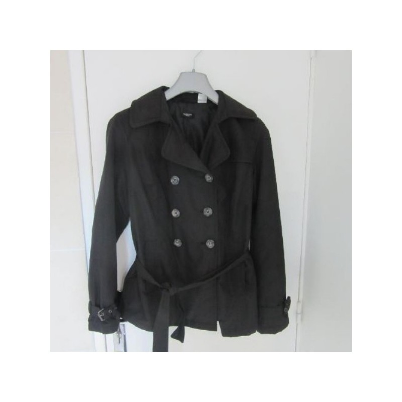 TRENCH femme LA REDOUTE T.38 noir molletonné court ceinture