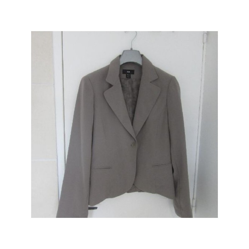 VESTE TAILLEUR femme H&M T.40 beige grisé courte à basque