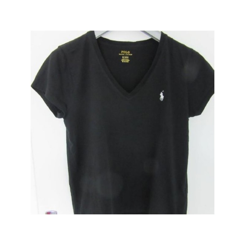 TEE SHIRT femme RALPH LAUREN T. M noir col V coton