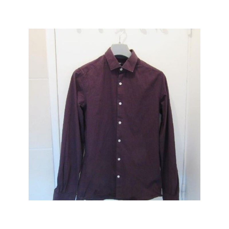 CHEMISE homme KIABI T.S bleu coton vichy bordeau bleu marine 
