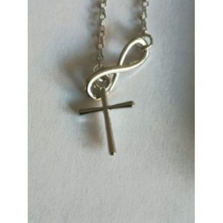 CHAINE+ PENDENTIF CROIX CHRETIENNE /INFINI argenté ACIER INOXYDALE 316 LE PLUS chaine coulissante on
