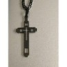 chaine et pendentif croix chrétienne relief  noir ajouré acier inoxydable neuf jamais porté