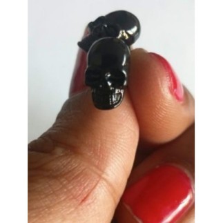 boucle d'oreille clou tete de mort noire alliage de zinc