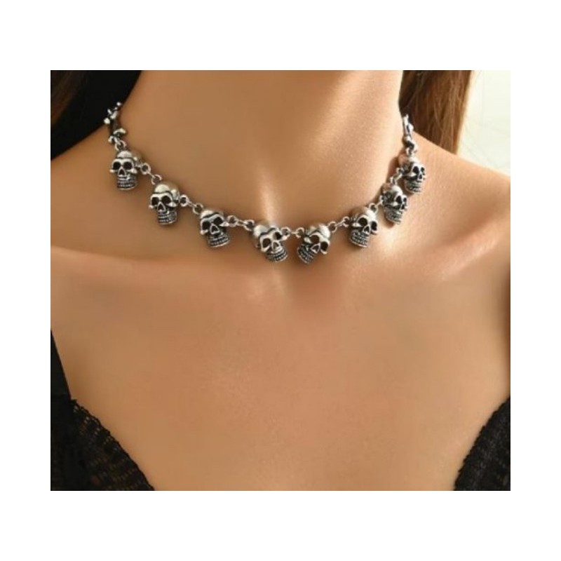 collier ras de cou alliage de zinc tete de mort alliage de fer 37+5 cm neuve jamais porté en acier i