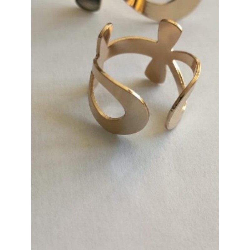 1 PIECE /1 BAGUE AJUSTABLE double croix anck  doréé ACIER INOXYDABLE PLAQUE OR neuf jamais porté